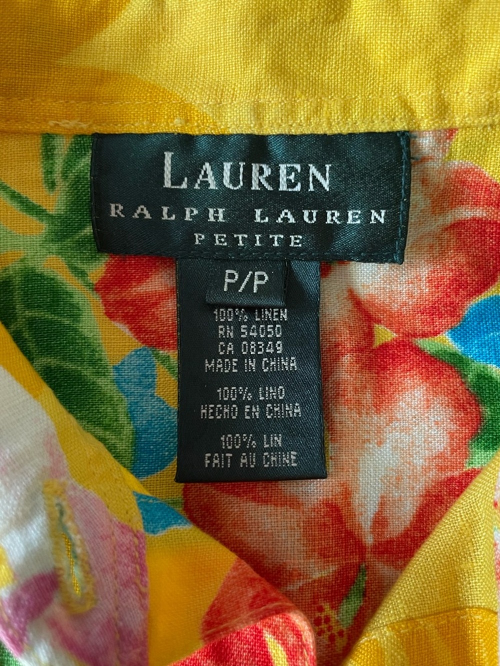 Y2K Lauren Ralph Lauren Linen Yellow Floral Tie-Front Sleeveless Button-Up Top - Picture 8 of 9
